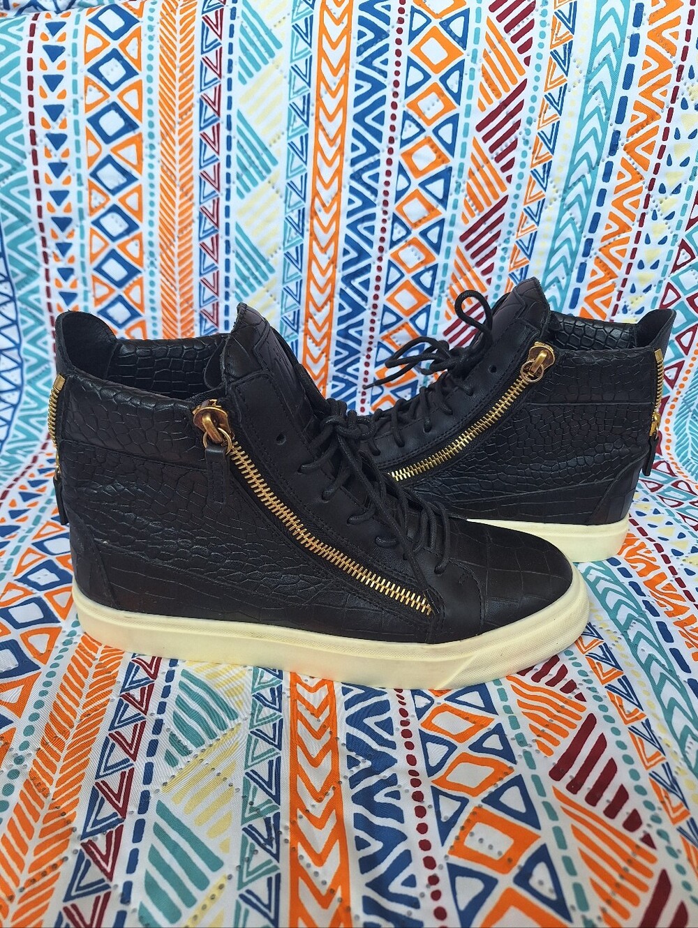 Giuseppe Zanotti Black Croc Double Zip High Top Sneakers IT 39 US 9 Flaw - Picture 3 of 13